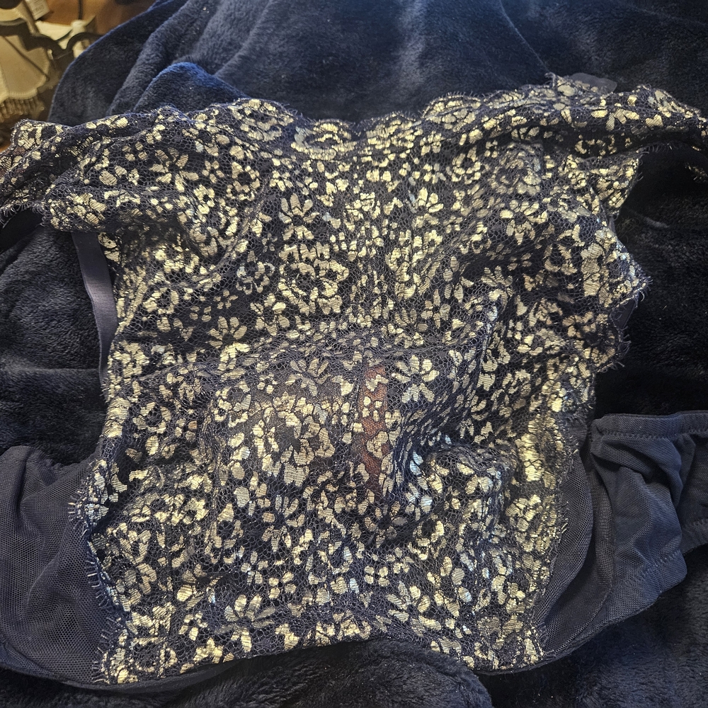 Navy and Silver Lace Top